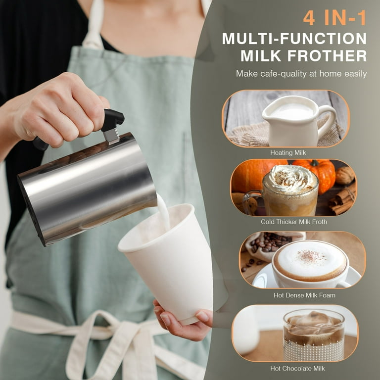 newoer Electric Milk Frother and Warmer,4 in 1 Automatic Milk Frothers 400W  Automatic Milk Foam Maker with Hot & Cold Milk Functionality for Latte