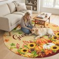 thumbnail image 2 of Round Area Rugs 4Ft, Thanksgiving Non-Slip Washable Circle Rugs Carpet, Orange Fall Pumpkin Maple Cones Sunflowers Indoor Outdoor Rug Floor Mats Throw Runner for Bedroom Living Room Bathroom, 2 of 7