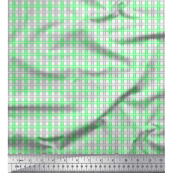 Soimoi Green Cotton Voile Fabric Window Pane Check Print Fabric by Yard 56 Inch Wide