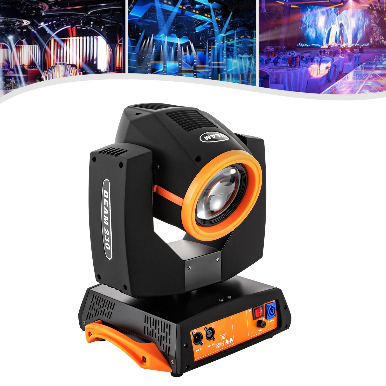 1* Moving Head Stage Light, Black& Orange, Suitable for Banquet Halls, Discotheques, Christmas, Birthday Parties, Clubs, Voltage: AC110-245V 50/60HZ