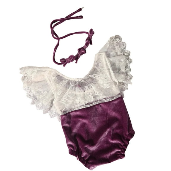 Infant Velvets Lace Romper Photography Costume Set Photography Outfit Designed for Newborns Up To 1 Month
