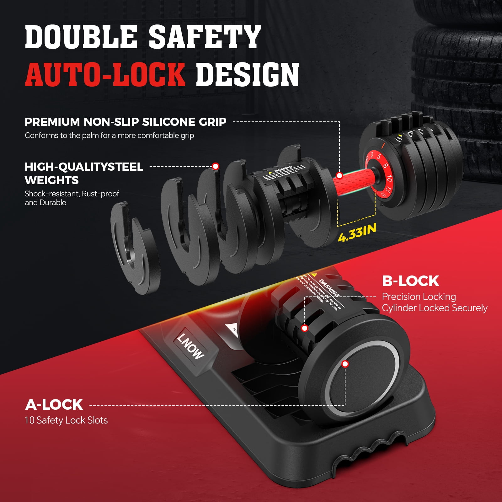 LNOW 25lbs (1 Pair) 10-in-1 Quick Select Adjustable Dumbbells, Dumbbell Weights 3/5/8/10/13/15/18/20/23/25lb with Anti-Slip Hand Suitable for Home Gym Exercise Equipment