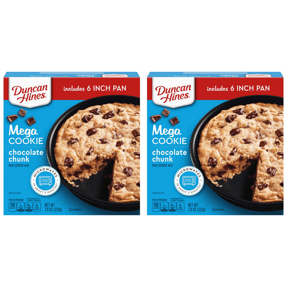 Duncan Hines Mega Cookie Chocolate Chunk Pan Cookie Mix, 7.8 oz - Pack of 2 - Homemade Cookies, Easy Dessert, Chocolate Chunk, Soft Baked, Quick Mix