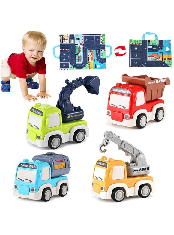 Zacro Friction Powered Cars Push and Go Toys Car Construction Vehicles Toy Set for Toddler Boys Grils Kids Gift Age 1-3 Years