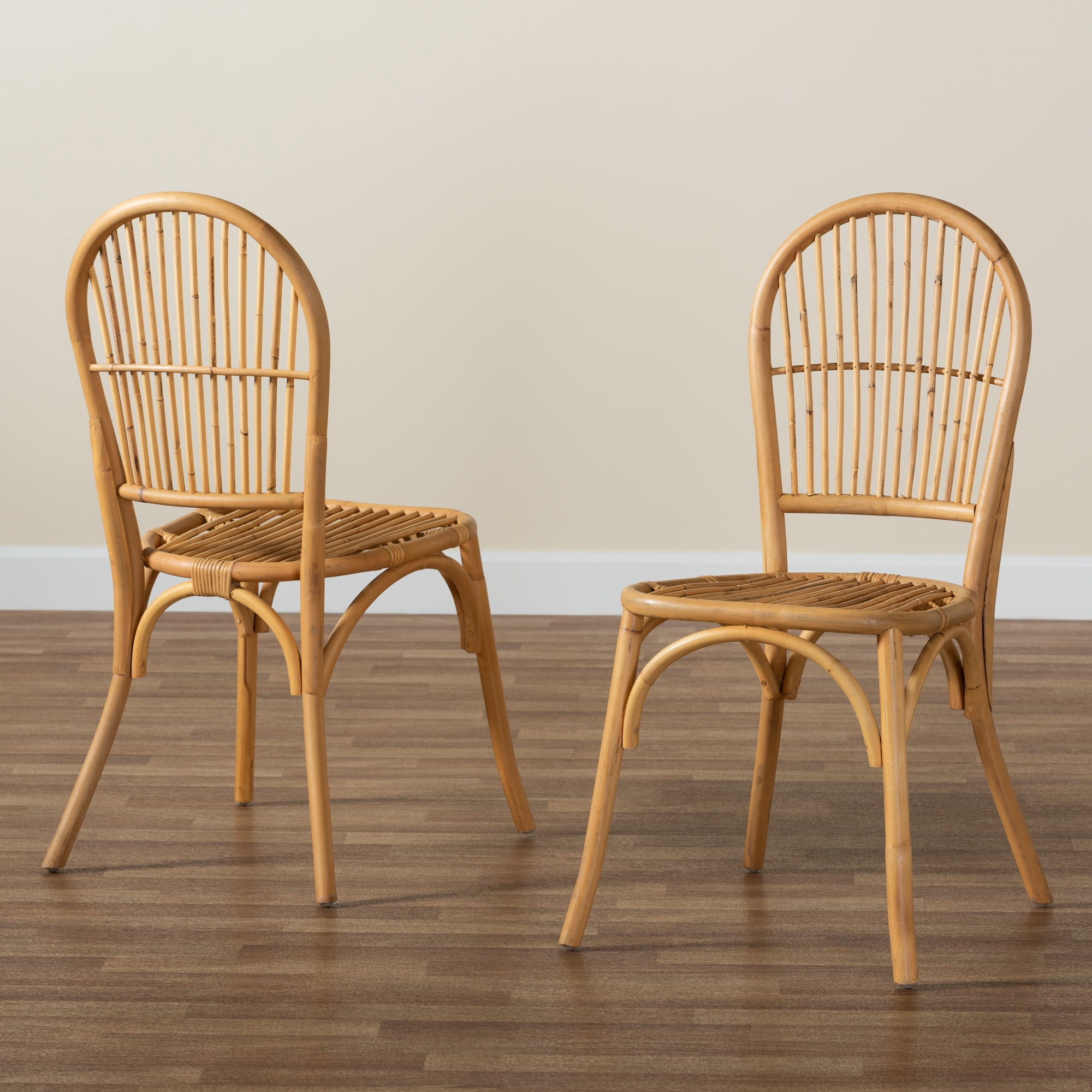 bali & pari Wina Rattan BOHO Dining Chairs, Set of 2, Natural Brown