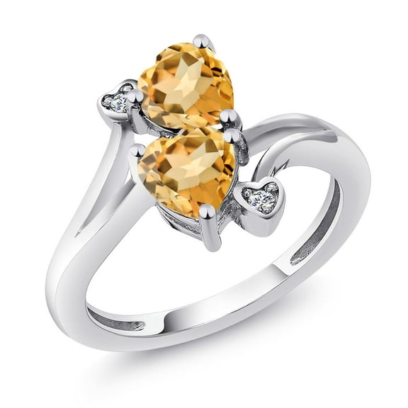 Gem Stone King 925 Sterling Silver Yellow Citrine and White Moissanite Ring for Women (1.33 Cttw, Heart Shape 6MM, Gemstone November Birthstone, Available in Size 5, 6, 7, 8, 9)