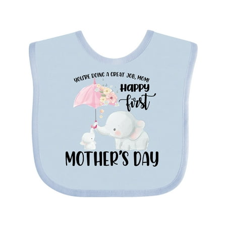 

Inktastic Happy 1st Mother s Day with Cute Elephant and Umbrella Gift Baby Boy or Baby Girl Bib
