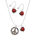thumbnail image 1 of Delight Jewelry Silvertone Large Brown Cheetah Print Peace Sign Red Lucky Ladybug Necklace and Dangle Earrings Set, 1 of 6