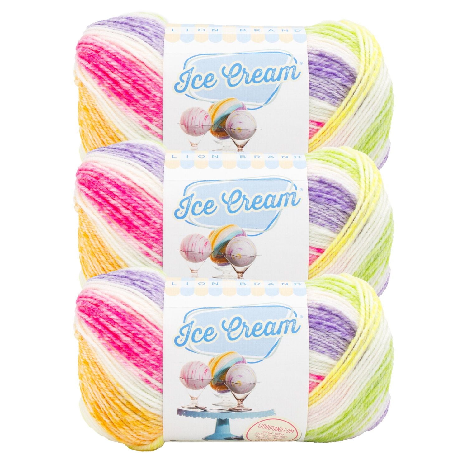 Lion Brand Ice Cream® Yarn #3 Light/DK Yarn 100g/360m 3-Pack