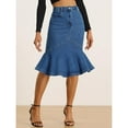 thumbnail image 3 of SOMER Women's Denim Mini Skirt Jean High Waisted Bodycon with Ruffles Casual Business Youth Midi Length Jean Skirt Blue, 3 of 5