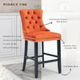 thumbnail image 5 of SoarFlash Modern Velvet Upholstered Bar Stools Set of 2 with Wood Legs, Button Tufted,Chrome Nailhead, Counterstool Seat, Armless Bar Chairs (Orange), 5 of 6