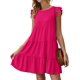 thumbnail image 3 of KIRUNDO Vestidos de verano para mujer, sin mangas, manga con volantes, cuello redondo, sólido, suelto, corto, plisado, mini vestido babydoll, 3 of 5