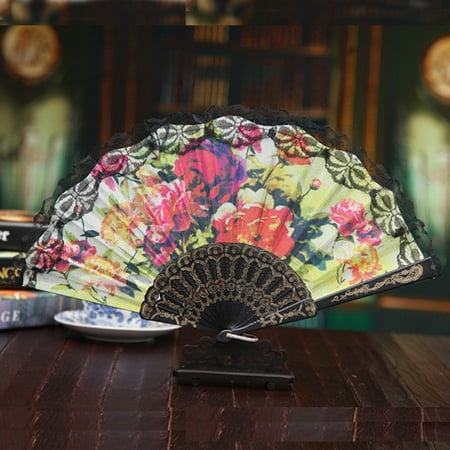 

NIUREDLTD Chinese Style Lace Hand Held Folding Fan Dance Party Wedding Decor