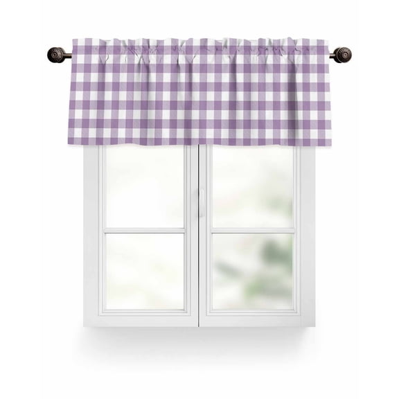 Lavender Purple Valances for Windows Buffalo Plaid Valance Rod Pocket Light Filtering Short Window Treatments Curtains for Kitchen Bathroom Living Room Bedroom, 1 Panel, 42 x 18 Inch
