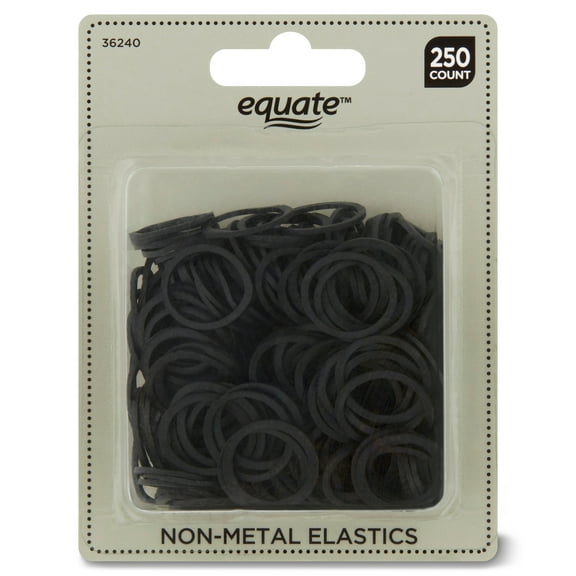 Equate Non-Metal Hair Bands, Black, for Ponytails, Braids, Bunds, 250 Count