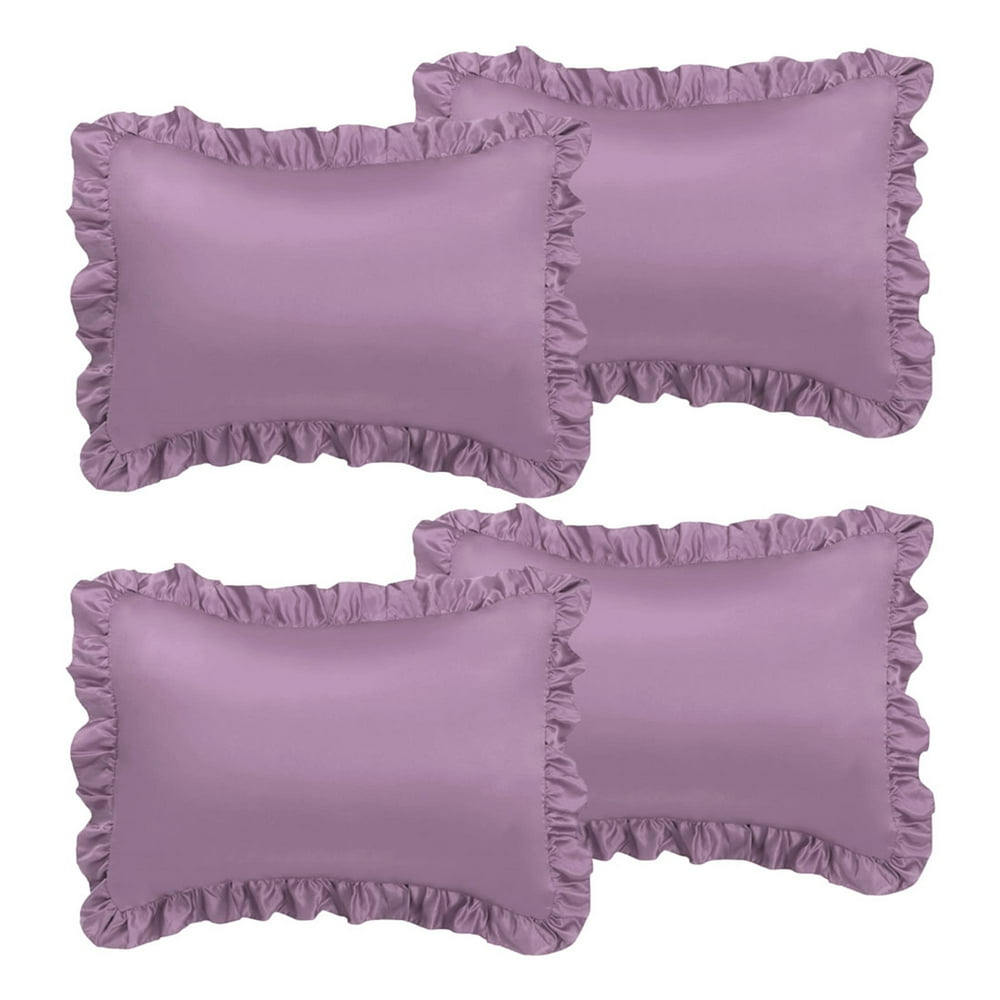 Unique Bargains 4piece Satin Ruffled Edge Pillow Cases Mauve Boudoir