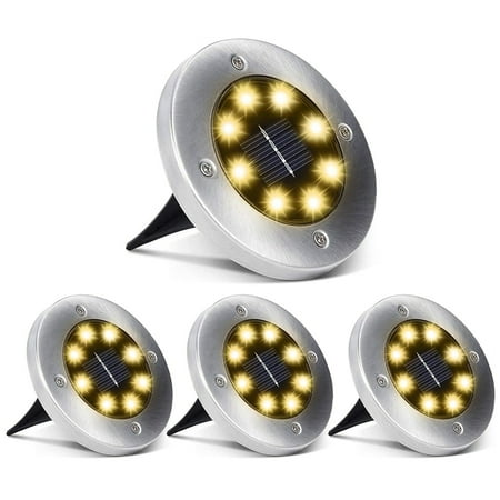 Solar Ground Lights 4 Pack, 8 LED Solar Powered Disk Lights for Yard Patio,Warm White