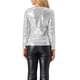 thumbnail image 3 of INSPIRAR CHIC Blusa de fiesta de mujer con lentejuelas y brillo, cuello redondo, manga larga, color plata, 3 of 5