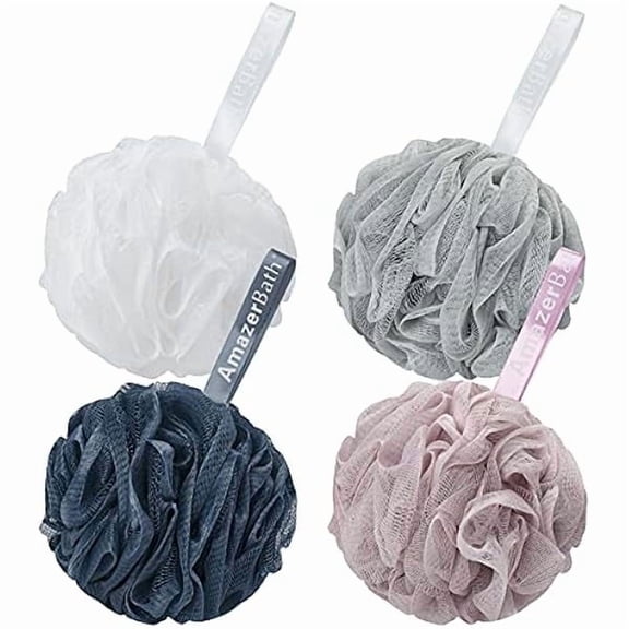 Fu997 Loofah Sponge 75g/Piece, Exfoliating Bath Sponge Body Scrubber - Loofa Set of 4 Grey Blue-Pink-Grey-White (Large)