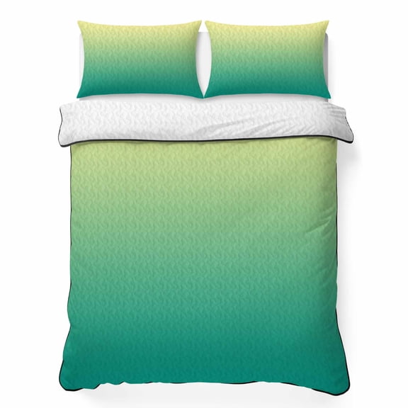 Green Yellow 3 Piece Quilt Bedding Set with 2 Pillow Shams, Gradient Lightweight Bedspread Coverlet, Soft Breathable All Season Quilt, 68 x 86 Inch