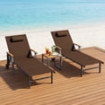 thumbnail image 2 of Harbweb Outdoor Chaise Lounge Chair Set of 2, 5-Position Adjustable Sun Tanning Chair with Pillow, Aluminum Patio Lounge Chair with Wheels & Armrests for Garden, Beach, Patio, Pool, Brown, 2 of 8
