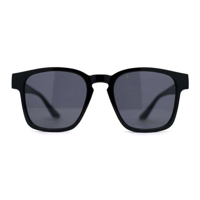 Gentlemans Fashion Rectangle Keyhole Retro Horn Rim Sunglasses Shiny Black