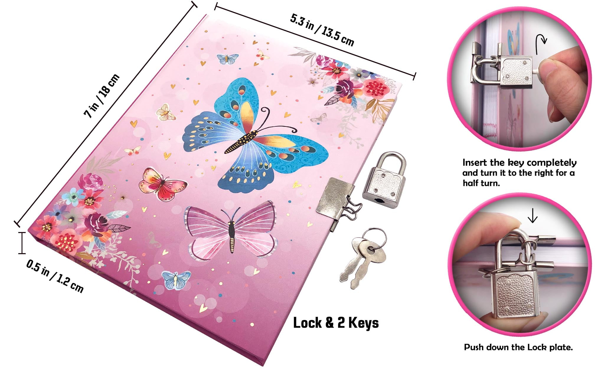 Ginmlyda Diary with Lock for Teenager, 7x5.3 inches 160