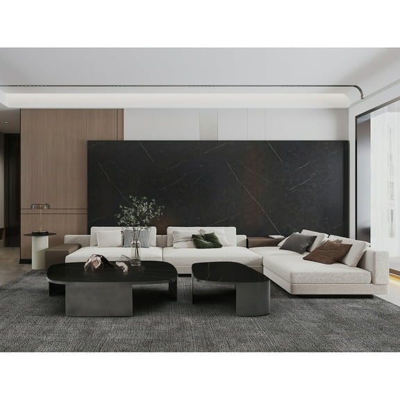 Whiteline Modern Living Tori Large Coffee Table, Black and Gold Ceramic Top, Base in Solid Grey Metal