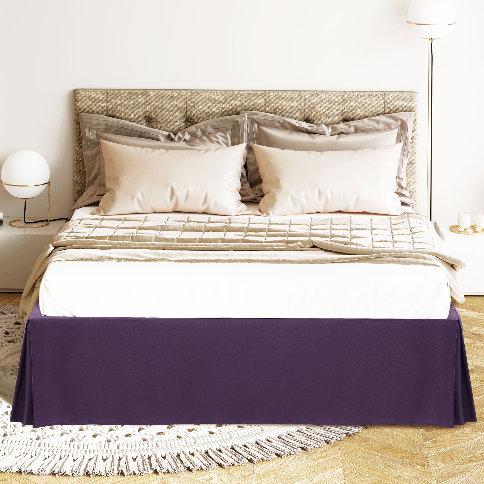 PiccoCasa Microfiber Bed Skirt 16" Drop Pleated Tailored Styling Ruffled, Queen Dark Purple