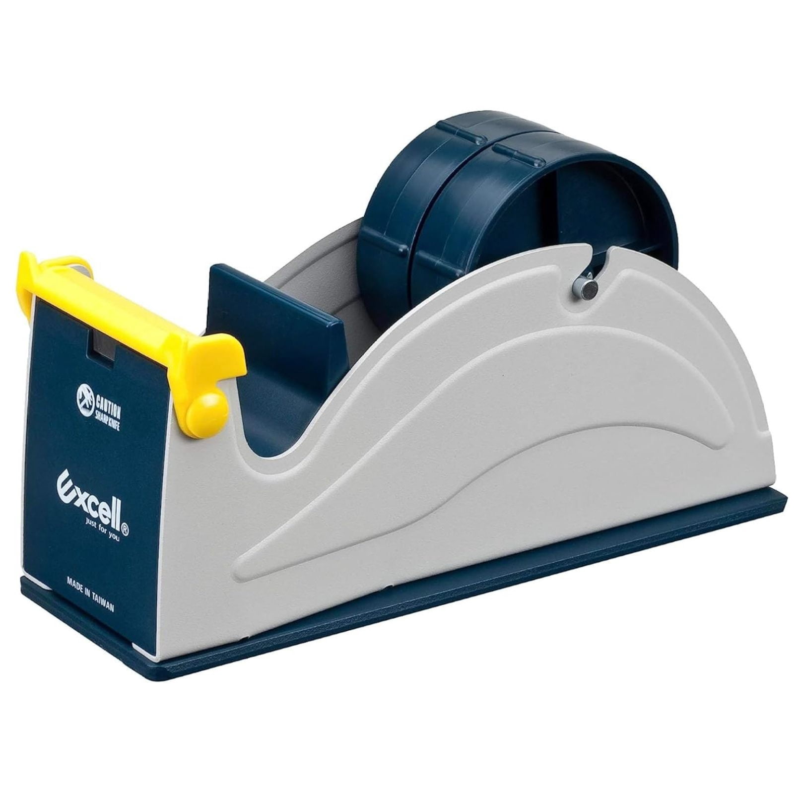 Tape Dispenser Desktop, Excell ET-227 Steel Tape Dispenser - 2 Inch Wide Twin Roll - Blue/Grey - with Suction Cups & Safety Guard