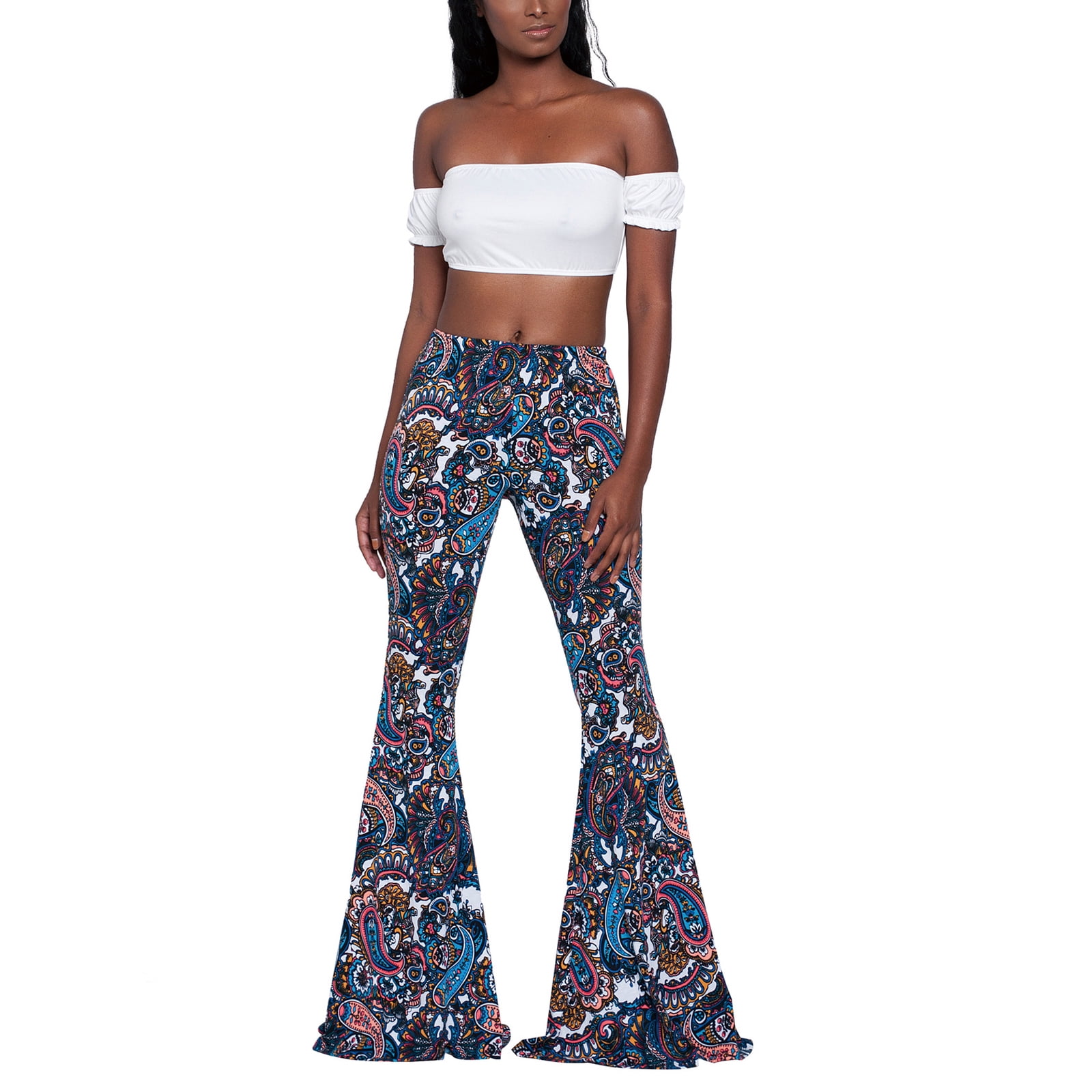 Print Stretch Bell Bottom Flare 70s 
