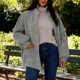 thumbnail image 1 of AUNVITO Women's Solid Color Lantern Sleeve Stand Collar Casual Button Front Jacket with Pockets Relaxed and Trendy Style, 1 of 9