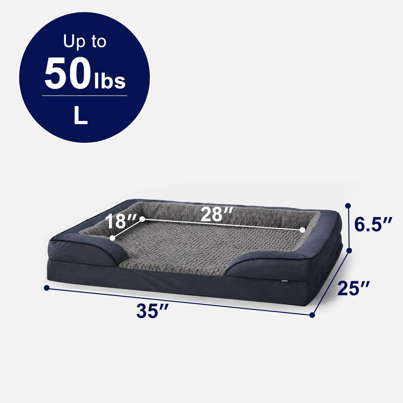 Large Orthopedic Dog Bed, Waterproof Dog Couch Bed with Removable Washable Cover, Large Dog Sofa Bed, Egg-crate Foam, Waterproof Lining, Nonskid Bottom, Gray, 35in