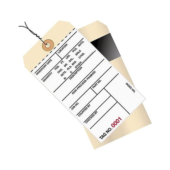 Box Partners Inventory Tags 2 Part Carbon Style #8 Pre-Wired (1000-1499) 6 1/4" x 3 1/8" Whit G17033