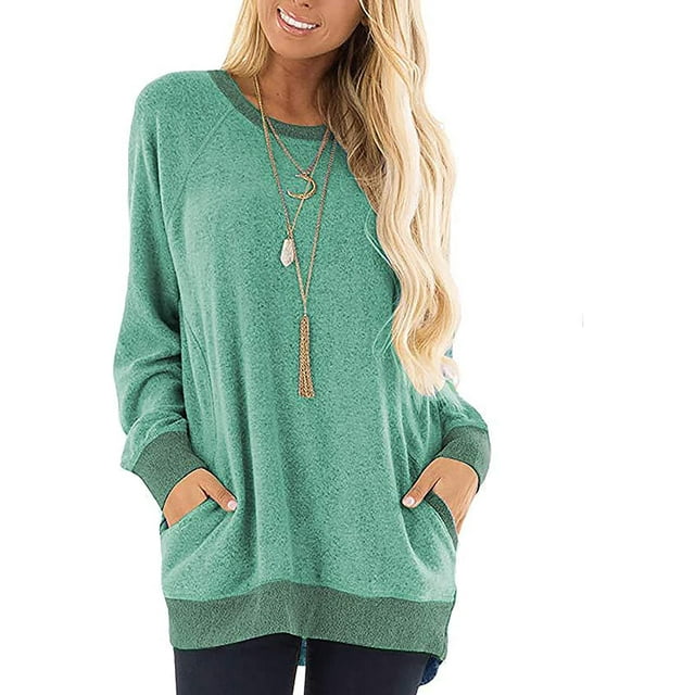 Womens Sweatshirt Fall Raglan Long Sleeve T Shirt Contrasting Colors Retro Pullover Tops Casual Loose Clothing