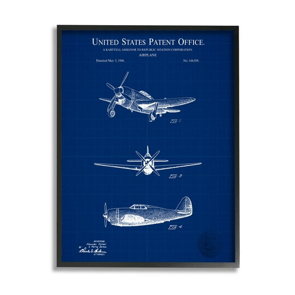 Stupell Industries Airplane Diagram Blueprint Chart Graphic Art Black Framed Art Print Wall Art, Design by Karl Hronek