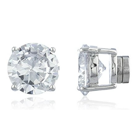 Magnetic Earrings For Teens New & Improved! Silvertone with Clear Cz Round Magnetic Stud Earrings - 4mm to 12mm Available (11 Millimeters) ()