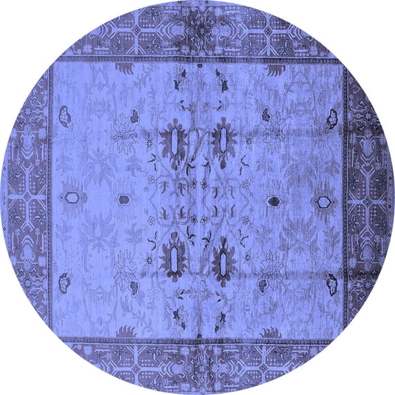 Ahgly Company Machine Washable Indoor Round Oriental Blue Traditional Area Rugs, 3' Round