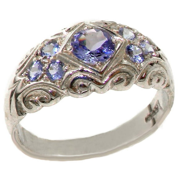 LBG 925 Sterling Silver Real Genuine Tanzanite Womens Band Ring - Size 10