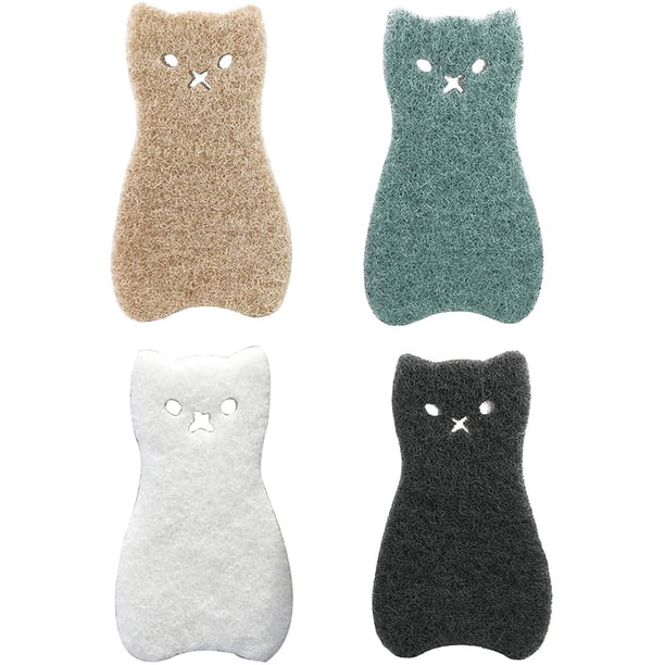 Esponjas para fregar en la cocina Esponja para fregar multiusos resistente a los arañazos para platos Ollas y sartenes Esponja de limpieza con forma de gato de tres capas (paquete de 4) (gato) Namotu WMXL-154