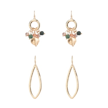 The Pioneer Woman - Women's Jewelry, Gold-tone Drop Duo Earring Set with Semi-Precious and Glass Beads