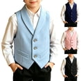 thumbnail image 2 of GiLiling Boys Suit Vest Classic Tuxedo Kids Formal Waistcoat Notch Lapel Dress Vest with Pockets Elegant Gentleman Outfit (Blue, 18-24 Months), 2 of 5