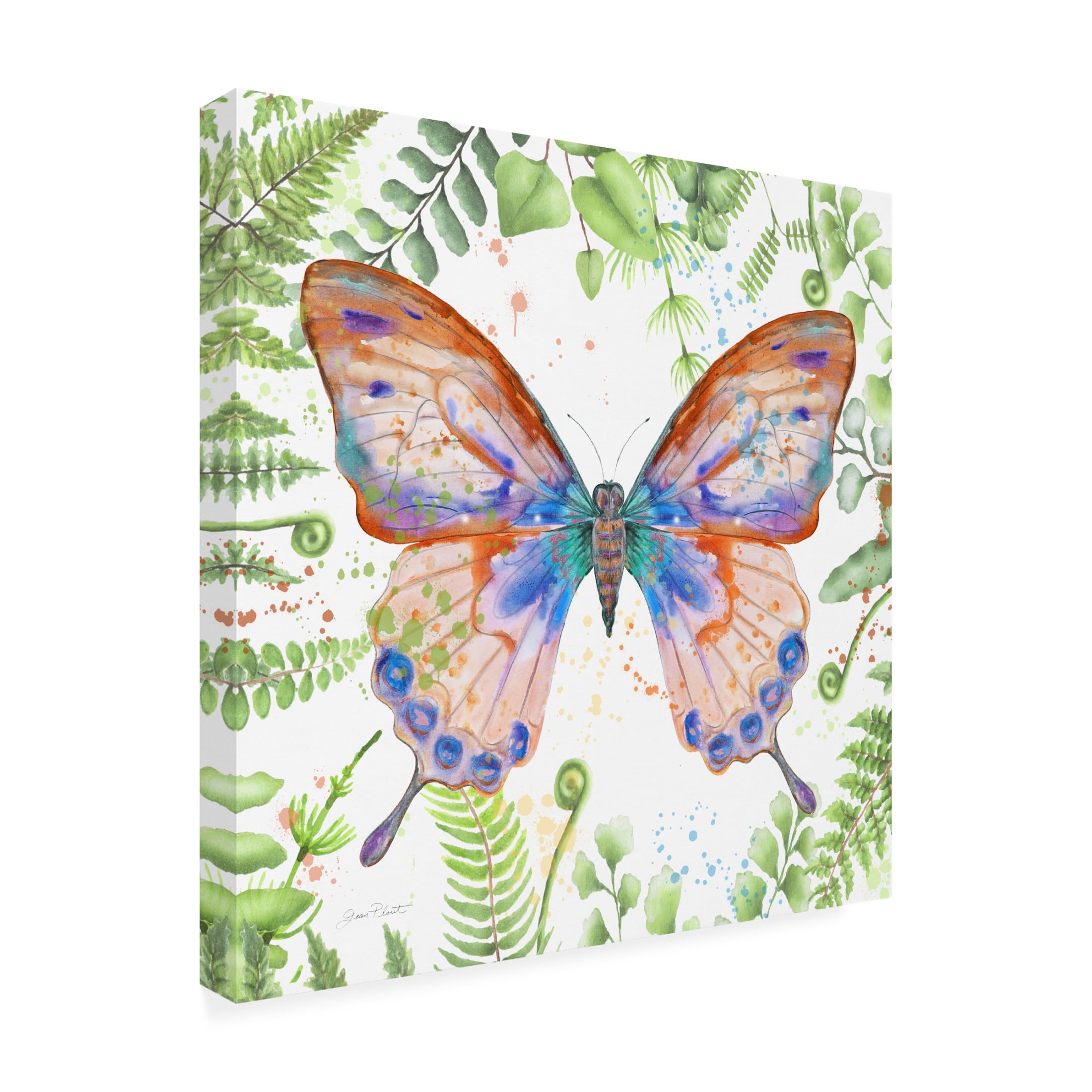 Canvas Wall Art - Jean Plout 'Botanical Butterfly Beauty 5' Wall Art for Living Room, Bedroom, or Office Décor by Trademark Fine Art - 18 x 18 Inches