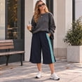 thumbnail image 4 of Women’s Side Stripe Elastic Waist Long Bermuda Sweat Shorts Loose Wide Leg Mid‑Calf Cropped Capri Shorts Casual Streetwear M, 4 of 4