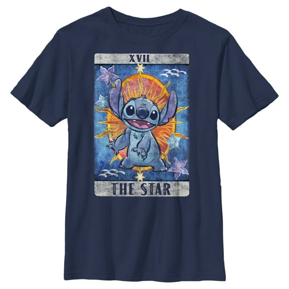 Boy's Lilo & Stitch Star Tarot Card Graphic Tee Navy Blue Small