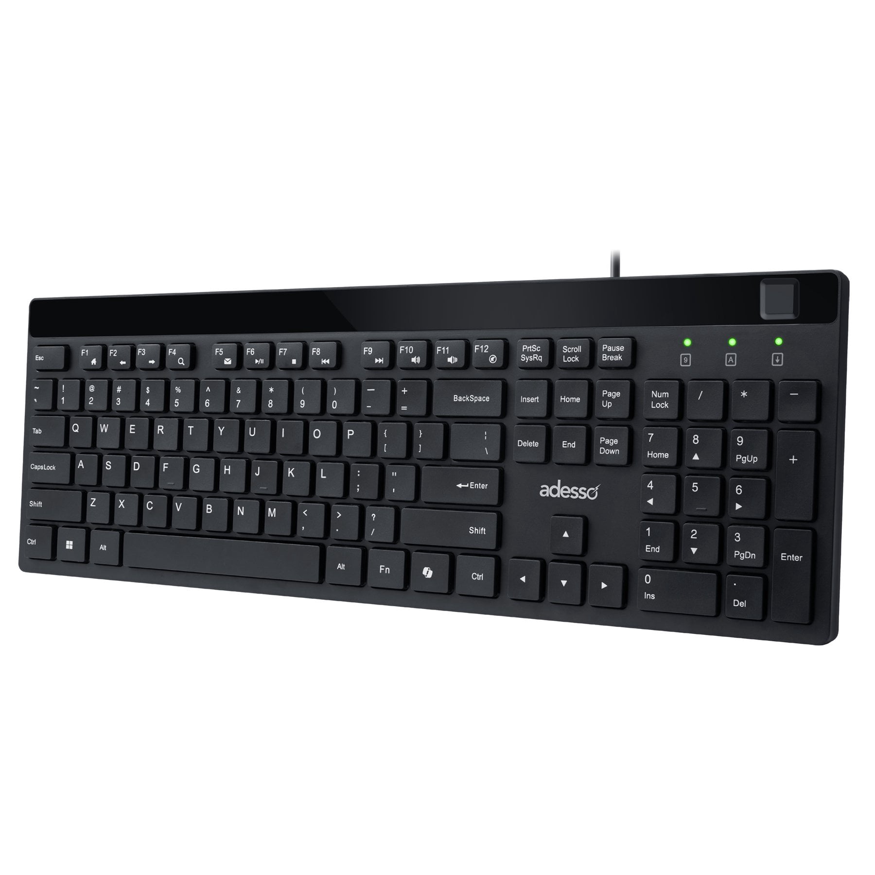 Adesso AKB-140FB Keyboard - Cable Connectivity - USB Type A, USB Type C Interface - 104 Key(s) - My Computer, Back, Forward, Search, Email, CoPilot, Play/Pause, Stop, Previous Track, Next Track, Vo...