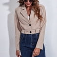 thumbnail image 3 of Chaqueta corta de pana de manga larga con botones en la parte delantera y cuello vuelto para mujer con cinturón Caqui L, 3 of 8