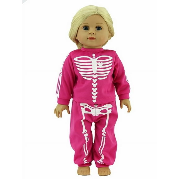 Hot Pink Skeleton Halloween Pajamas For 18 Inch Doll | American Fashion World