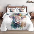 thumbnail image 1 of Juego de edredón con funda de almohada, Boho Floral Highland Vaca Suave juego de cama, 1 of 7