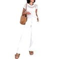 thumbnail image 3 of Women's Wide Leg Crochet Sheer Knit Sweater Matching Sets 2 Piece Set Pants Outfit Top for Lounge White M, 3 of 8